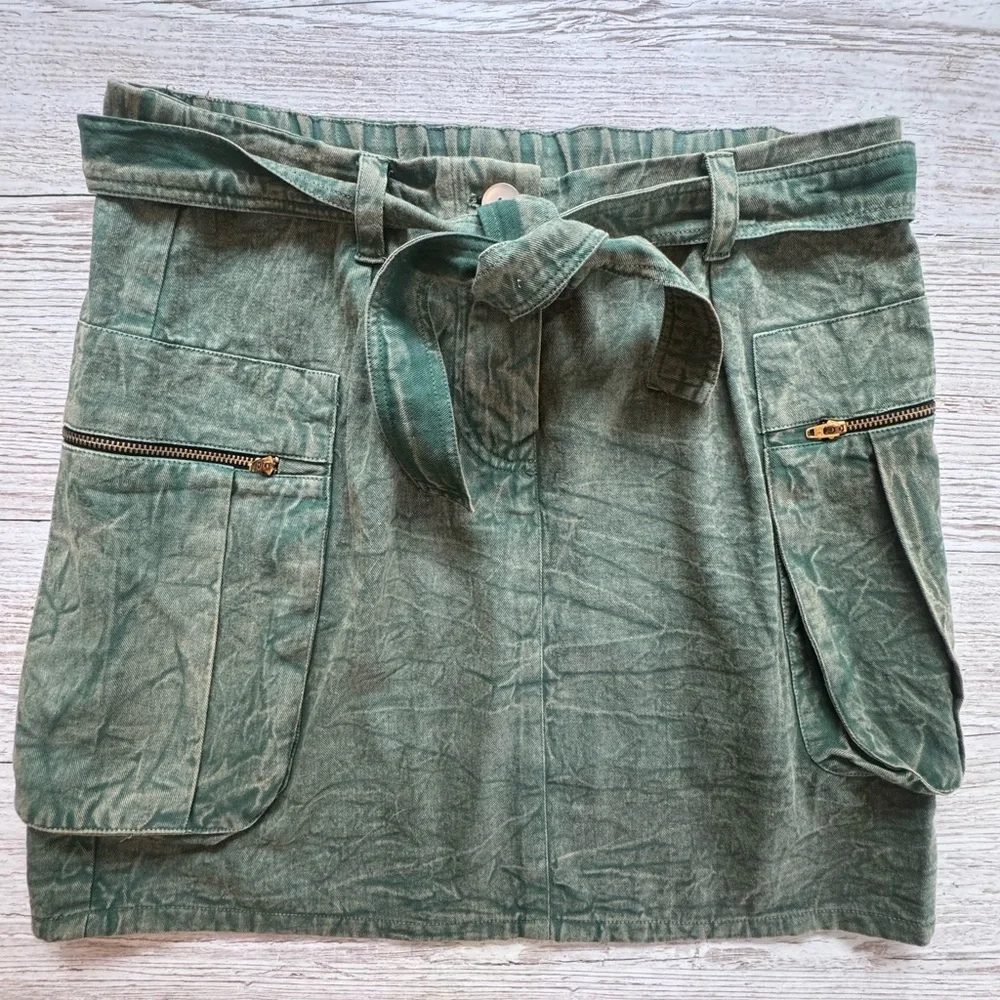 NWT EarthBound Cargo Skirt Tie Dye Button Fly with tie Belt M